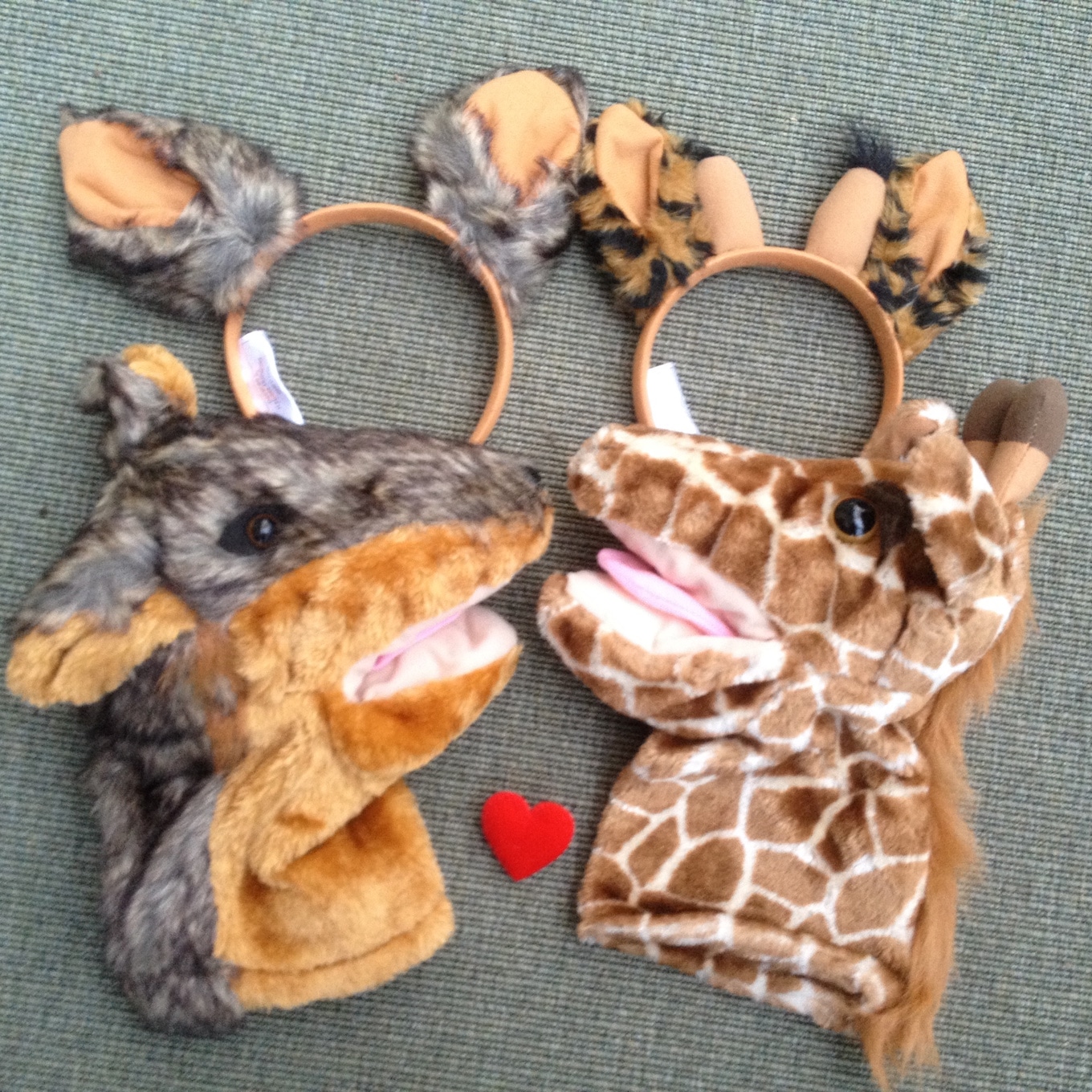 Jackal and Giraffe ears and puppets